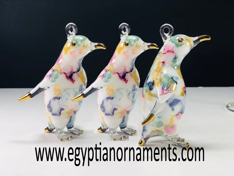 lot of 3 Egyptian Blown Glass Penguin Christmas Ornament